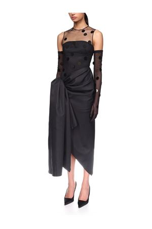Polka-Dot Discs And Draped Skirt Midi Dress DAVID KOMA | AW25DK17DABLACK